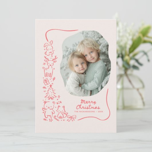 Cute Winter Woodland Christmas Greeting Photo Feestdagenkaart (Staand voorkant)