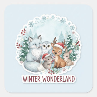 Cute Winter Woodland Creatures Zazzle Gift Vierkante Sticker