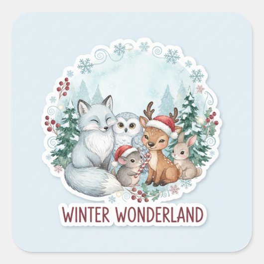 Cute Winter Woodland Creatures Zazzle Gift  Vierkante Sticker (Voorkant)