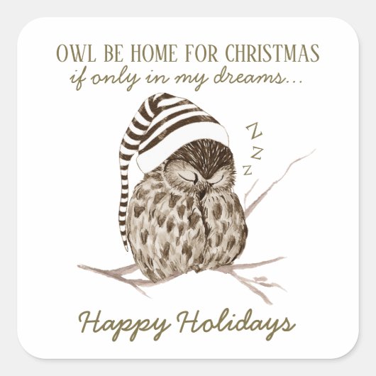 Cute Winter Woodland Owl Kerstenvelop Vierkante Sticker (Voorkant)