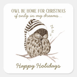 Cute Winter Woodland Owl Kerstenvelop Vierkante Sticker