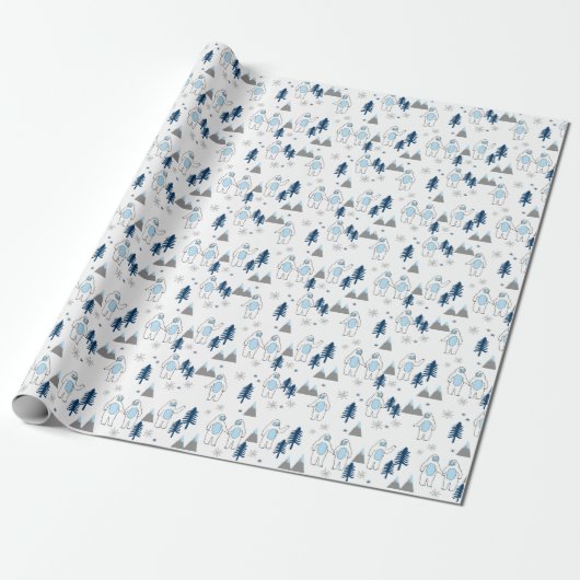 Cute Winter Yeti Holiday white Cadeaupapier (Uitgerold)