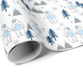 Cute Winter Yeti Holiday white Cadeaupapier (Rol Hoek)
