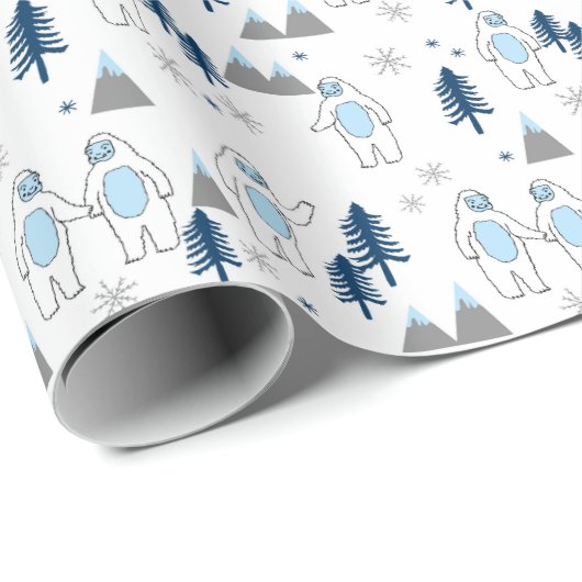 Cute Winter Yeti Holiday white Cadeaupapier (Rol Hoek)