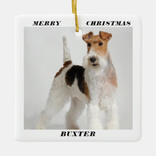 Cute Wire Fox Terrier Dog Foto Merry Kerstry Keramisch Ornament