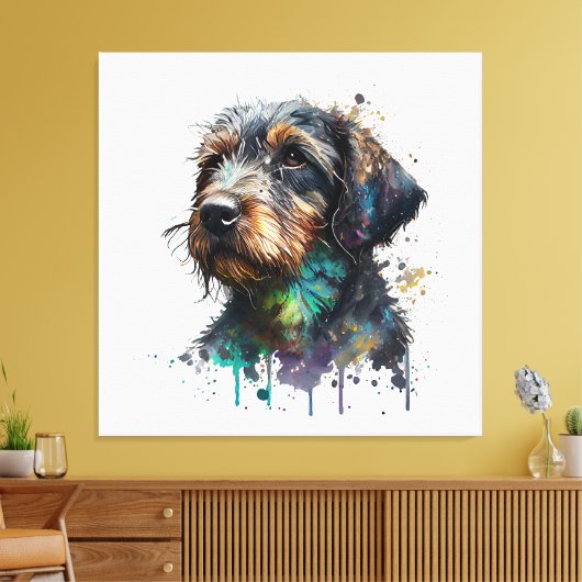 Cute Wirehaered Dachshund Puppy Waterverf Art Canvas Afdruk (Insitu (Woonkamer))