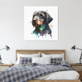 Cute Wirehaered Dachshund Puppy Waterverf Art Canvas Afdruk (Insitu (Slaapkamer))