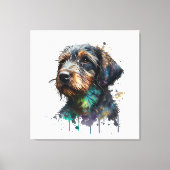 Cute Wirehaered Dachshund Puppy Waterverf Art Canvas Afdruk (Voorkant)