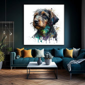 Cute Wirehaered Dachshund Puppy Waterverf Art Canvas Afdruk