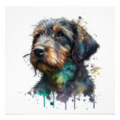 Cute Wirehaered Dachshund Puppy Waterverf Art Foto Afdruk (Voorkant)