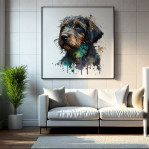 Cute Wirehaered Dachshund Puppy Waterverf Art Foto Afdruk