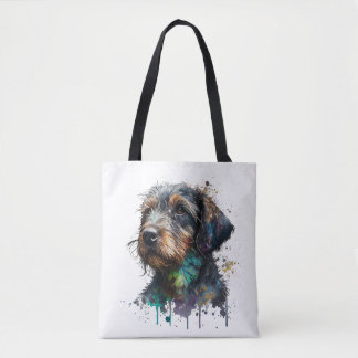 Cute Wirehaered Dachshund Puppy Waterverf Art Tot Tote Bag