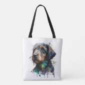Cute Wirehaered Dachshund Puppy Waterverf Art Tot Tote Bag (Achterkant)