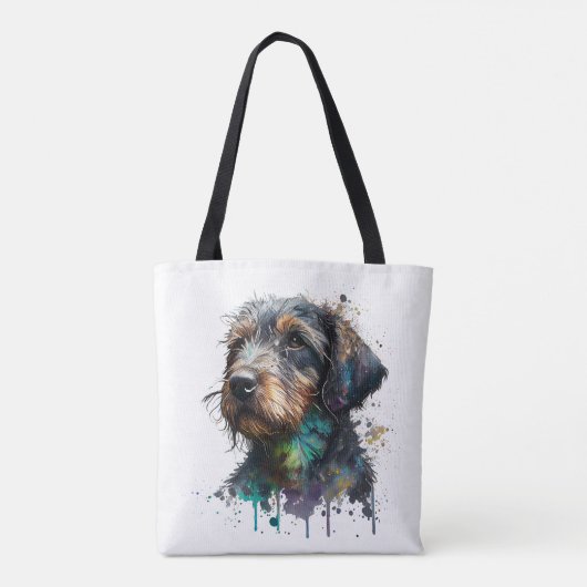Cute Wirehaered Dachshund Puppy Waterverf Art Tot Tote Bag (Achterkant)