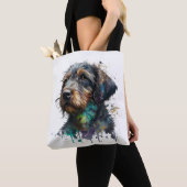 Cute Wirehaered Dachshund Puppy Waterverf Art Tot Tote Bag (Dichtbij)