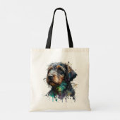 Cute Wirehaered Dachshund Puppy Waterverf Art Tote Bag (Achterkant)