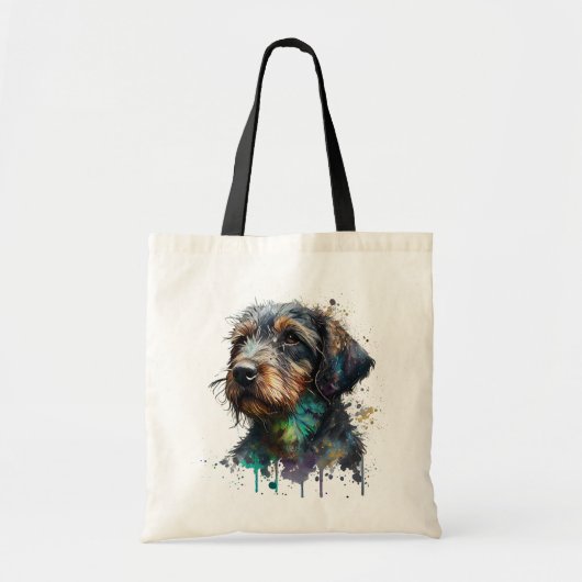 Cute Wirehaered Dachshund Puppy Waterverf Art Tote Bag (Voorkant)