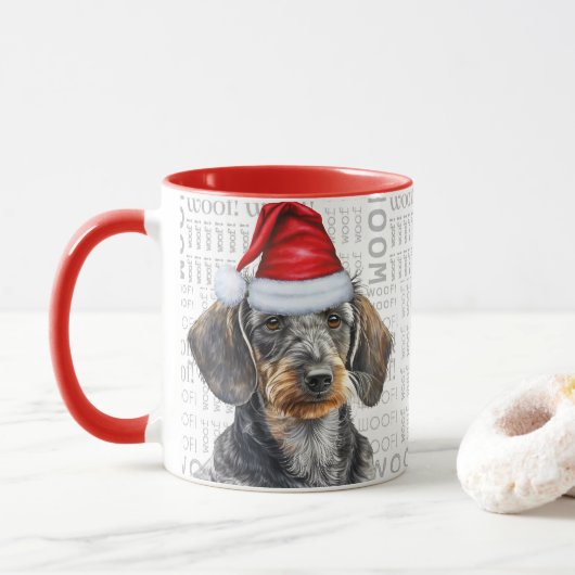 Cute Wirehair Dachshund Lover Christmas Holiday Mok (Met donut)