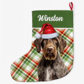 Cute Wirehaired Pointer Dog Red Green Plaid Custom Grote Kerstsok (Achterkant)