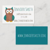 Cute Wise Brown Blue Cartoon Owl Bird Animal Visitekaartje (Voorkant / Achterkant)