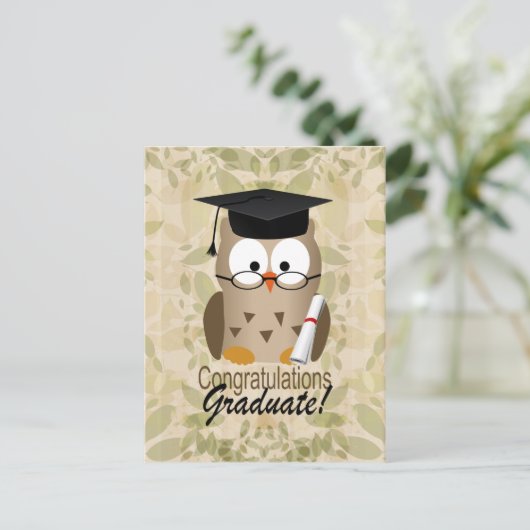 Cute Wise Owl Afstuderen Briefkaart (Staand voorkant)