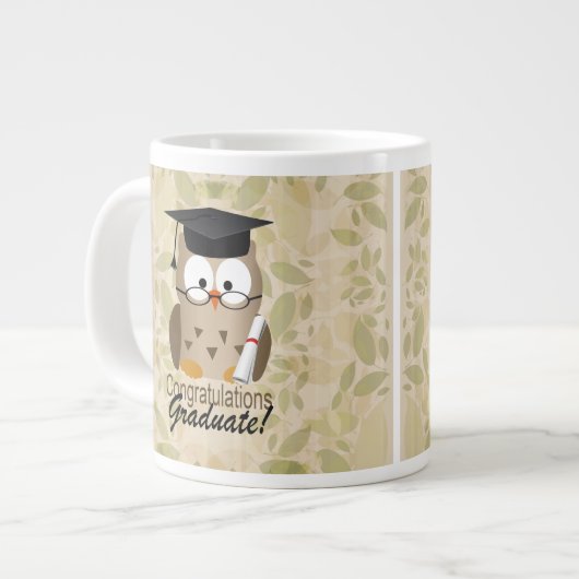 Cute Wise Owl Afstuderen Grote Koffiekop (Links)