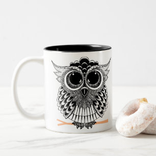 Cute Wise Owl Manadala Doodle Henna Pattern Tweekleurige Koffiemok