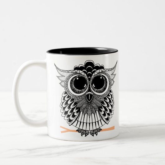 Cute Wise Owl Manadala Doodle Henna Pattern Tweekleurige Koffiemok (Links)