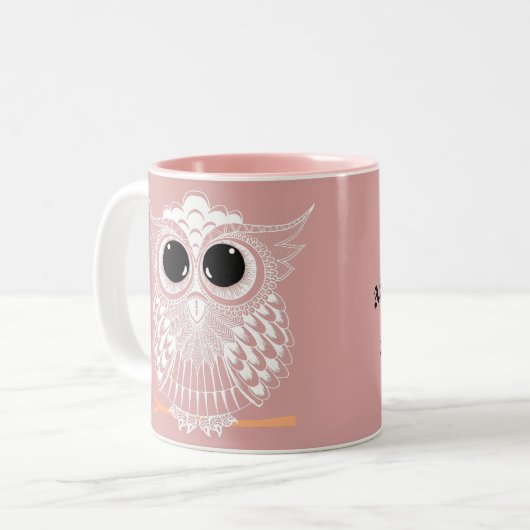 Cute Wise Owl Manadala Doodle Henna Pattern Tweekleurige Koffiemok (Voorkant links)