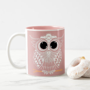 Cute Wise Owl Manadala Doodle Henna Pattern Tweekleurige Koffiemok