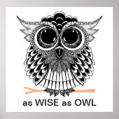 Cute Wise Owl Mandala Doodle Henna Pattern Poster (Voorkant)