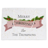 Cute | wit | Faux Pink Glitter | Vrolijk kerstfees Groot Cadeauzakje (Voorkant)