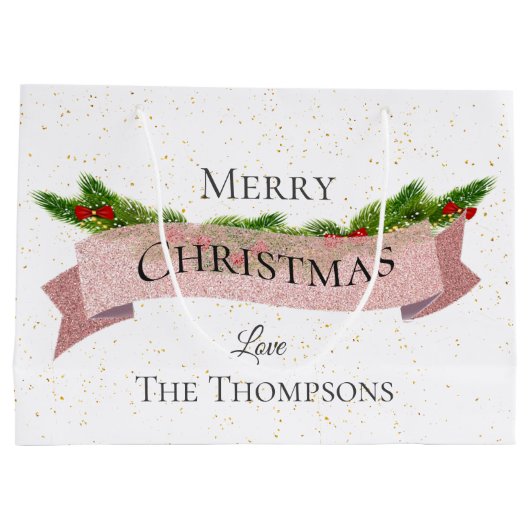 Cute | wit | Faux Pink Glitter | Vrolijk kerstfees Groot Cadeauzakje (Achterkant)