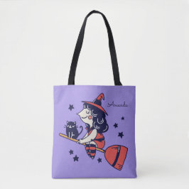 Cute Witch, aangepaste naam Halloween bags Tote Bag