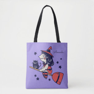 Cute Witch, aangepaste naam Halloween bags Tote Bag