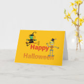 Cute Witch and Skeleton Halloween Fun Kaart (Gele Bloem)