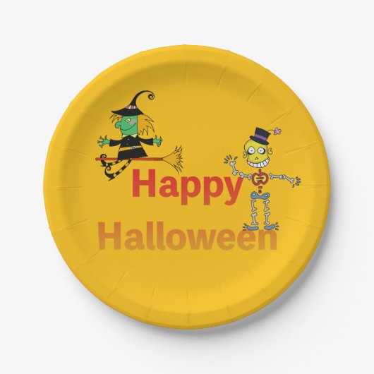 Cute Witch and Skeleton Halloween Fun Papieren Bordje (Voorkant)