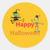 Cute Witch and Skeleton Halloween Fun Ronde Sticker (Voorkant)