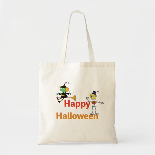 Cute Witch and Skeleton Halloween Fun Tote Bag (Voorkant)