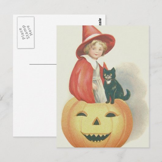 Cute Witch Black Cat Jack O Lantern Briefkaart (Voorkant / Achterkant)