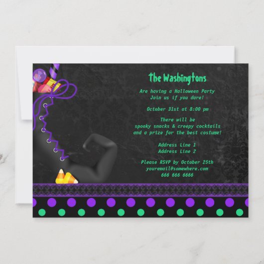 Cute Witch Boot with Snoep Halloween Party Kaart (Achterkant)