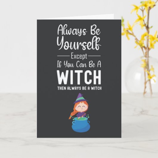 Cute Witch Cards Funny Humor Humorous Spooky Kaart (Gele Bloem)