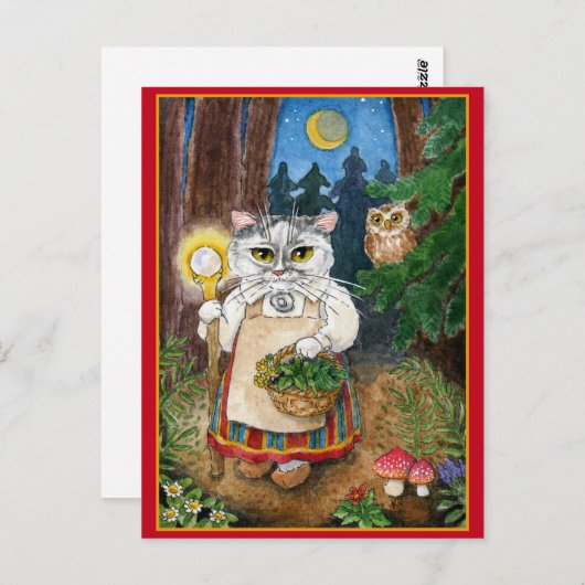 Cute witch cat fantasy briefkaart (Voorkant / Achterkant)