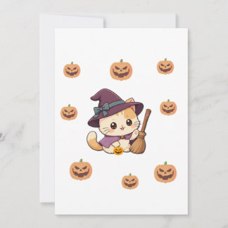Cute Witch Cat Halloween Card Kaart