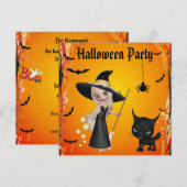 Cute Witch, Cat & Spider Halloween Party nodigt ui Kaart (Voorkant / Achterkant)