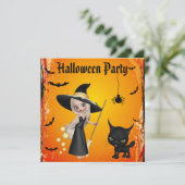 Cute Witch, Cat & Spider Halloween Party nodigt ui Kaart (Staand voorkant)