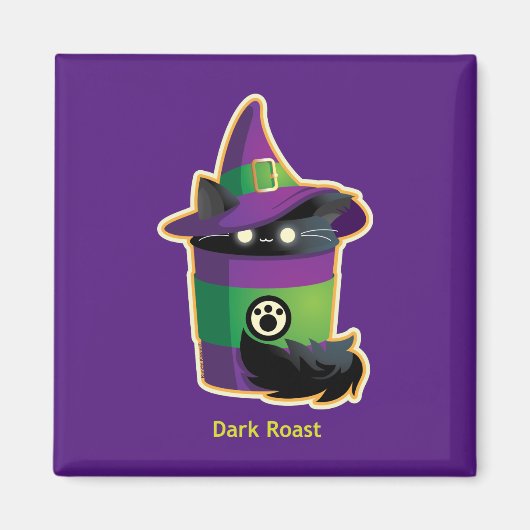 Cute Witch Coffee Black Cat Magneet (Voorkant)