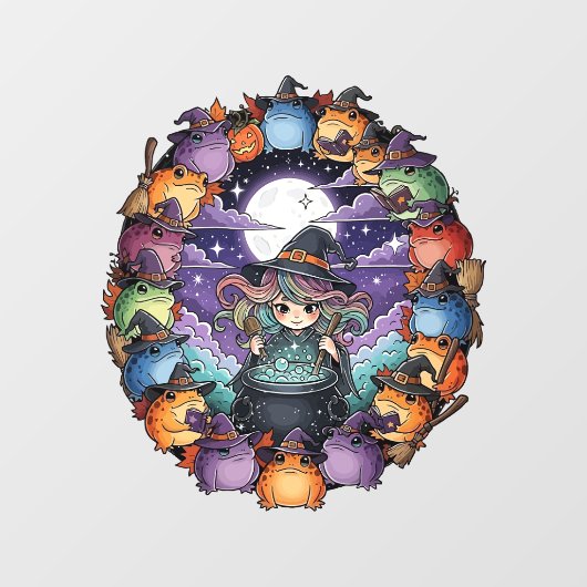 Cute Witch Creating Magical Moments With Toads Raamsticker (Vel)