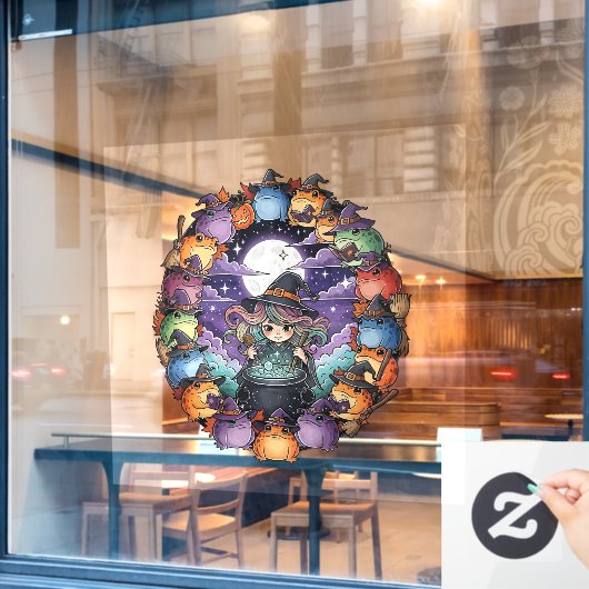 Cute Witch Creating Magical Moments With Toads Raamsticker (Cafe Raam)