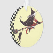 Cute Witch en Cat on Broom Ornament (voorkant)